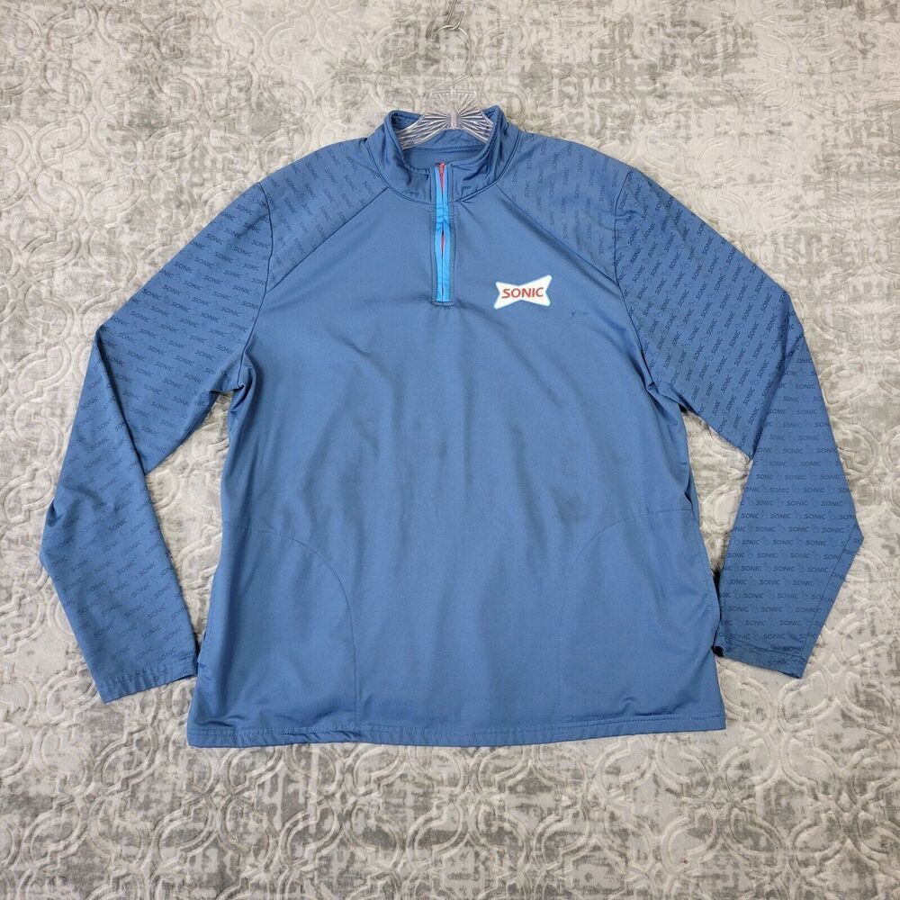 Sonic Drive In Employee Jacket Men's Large Blue 1/4 Zip Pullover Long Sleeve